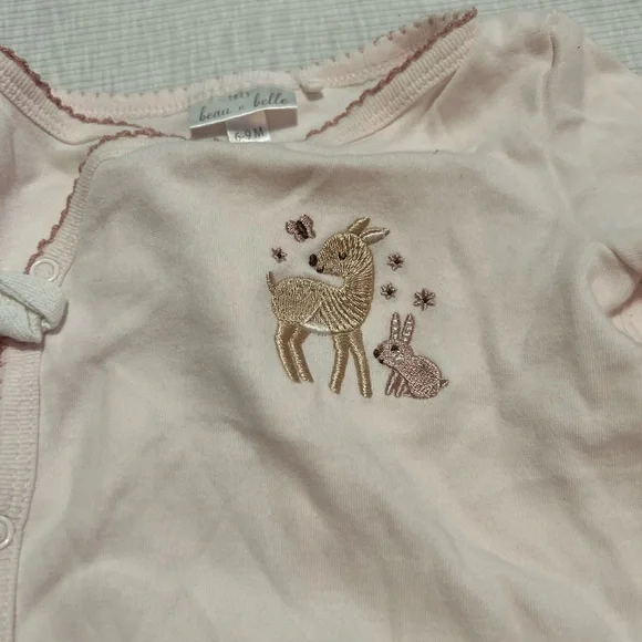 Baby Girl Clothes Twins Pink Deer Sleeper Footie Size‎ 6-9 Months - Picture 2 of 4